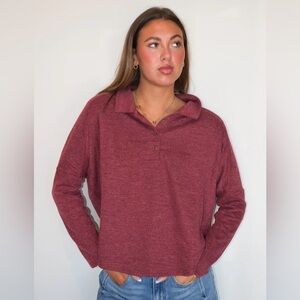 NWT New In Burgundy Heatherd Button Down Collared Shirt Small Discount Divas